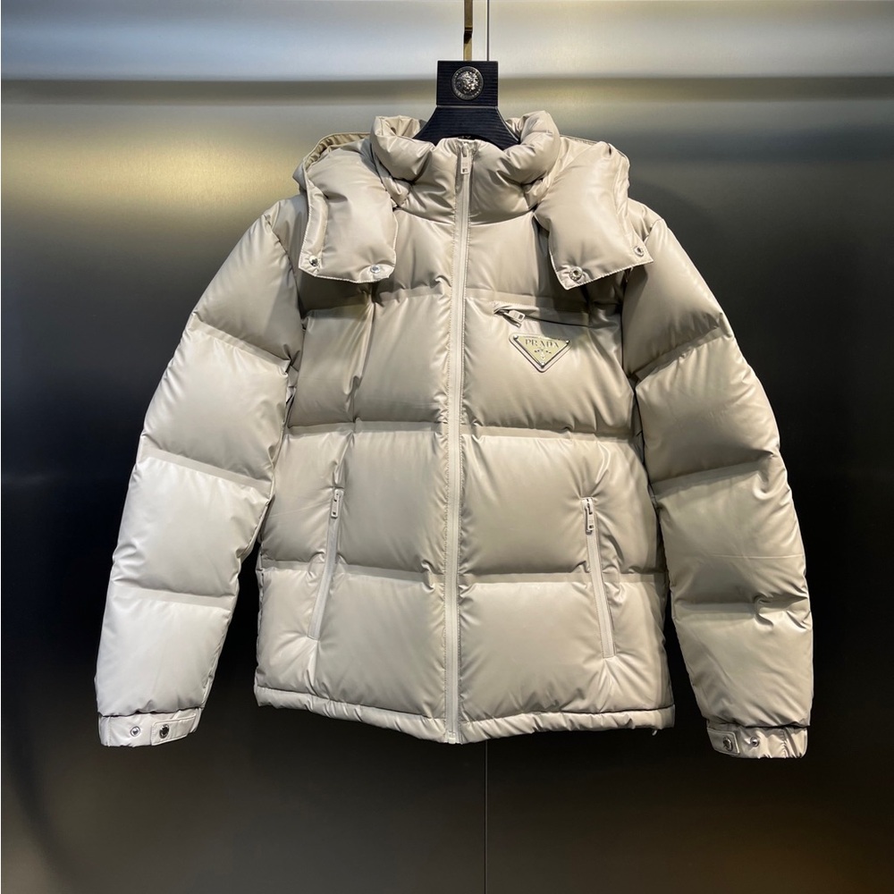 Prada Men’s Light Beige Puffer Jacket with Detachable Collar